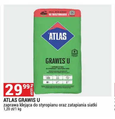 Zaprawa klejąca do styropianu oraz zatapiania siatki Atlas Grawis U promocja w Merkury Market