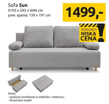 Sofa Sun S193xG92xW96cm pow. spania 139x191cm promocja w Black Red White