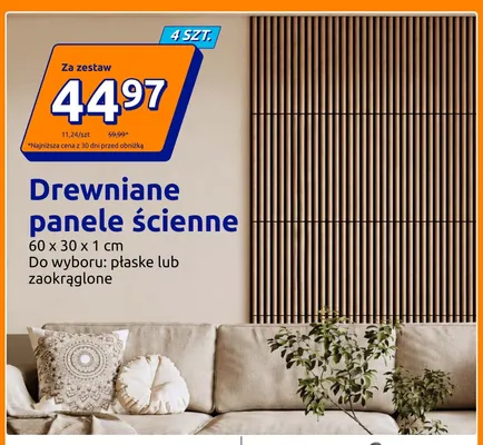 Drewniane panele ścienne płaske 4-pak 60x30x1 cm promocja w Action