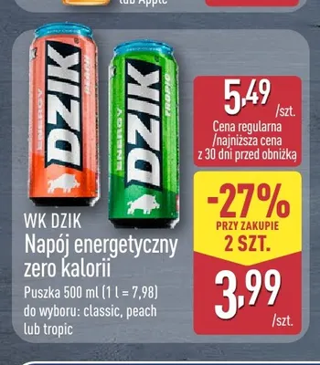 Napój energetyczny zero kalorii WK Dzik tropic promocja w Aldi