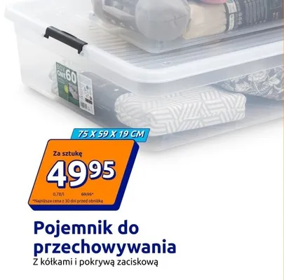 Pojemnik do przechowywania z kółkami i pokrywą zaciskową 75x59x19 cm promocja w Action