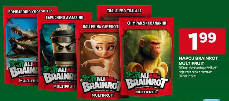 Napój Brainrot Multifruit Bombardiro Crocodillo promocja w Stokrotka