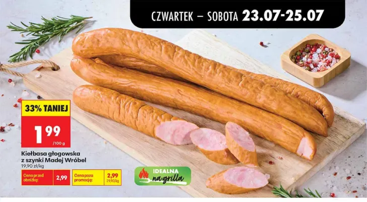 Kiełbaski białe z szynki Madej & wróbel promocja w Biedronka