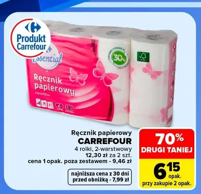 Ręcznik papierowy Carrefour 4-pak 2-warstwowy promocja w Carrefour Market
