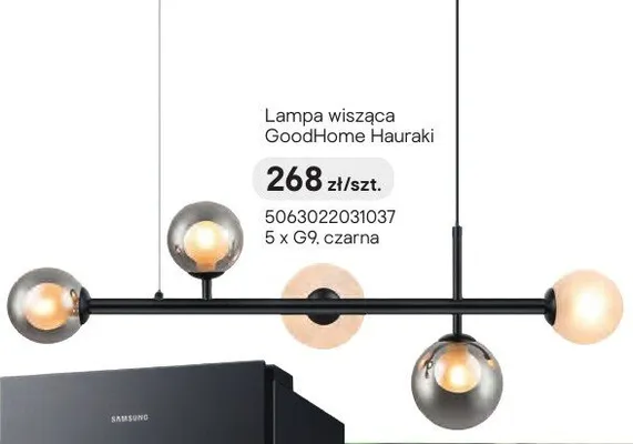 Lampa wisząca GoodHome Hauraki 5 x G9 czarna promocja w Castorama