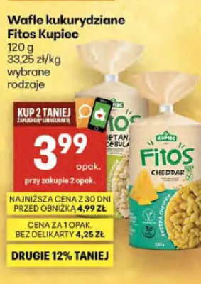 Wafle kukurydziane Fitos Kupiec cheddar promocja w Delikatesy Centrum