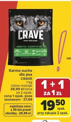 Karma sucha dla psa Crave 1 kg różne rodzaje promocja w Carrefour