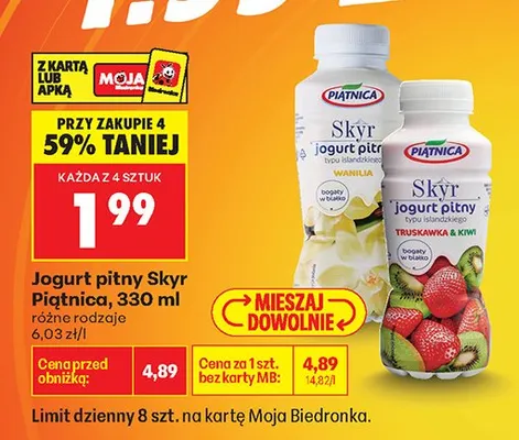 Jogurt pitny różne smaki promocja w Biedronka