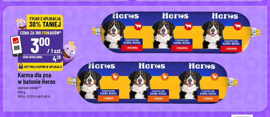 Karma dla psa w batonie Heros z drobiem promocja w POLOmarket