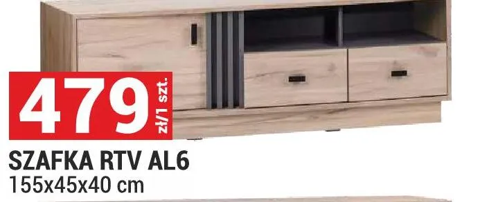 Szafka RTV AL6 Allmo kolor dąb estana jasny/antracyt 155x45x40cm promocja w Merkury Market