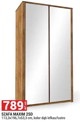 Szafa Maxim 2SD 113,3x196,7x53,3cm kolor dąb lefkas/lustro promocja w Merkury Market