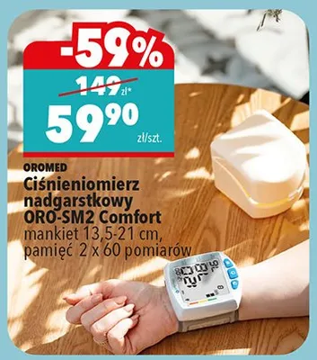 Ciśnieniomierz nadgarstkowy Oromed ORO-SM2 Comfort mankiet 13,5-21cm pamięć 2x60 pomiarów promocja w Biedronka