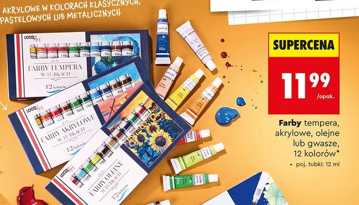 Farby olejne Loozz 12 kolorów promocja w Biedronka