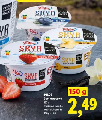 Skyr owocowy jagodowy Pilos promocja w Lidl