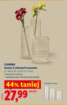 Zestaw 3 szklanych wazonów Livarno promocja w Lidl