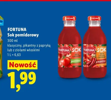 Sok pomidorowy Fortuna z ziołami włoskimi promocja w Lidl