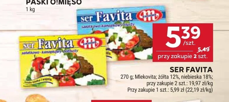 Ser Favita żółta 12% Mlekovita promocja w Stokrotka