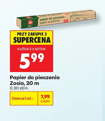 Papier do pieczenia Zosia 20 m promocja w Biedronka