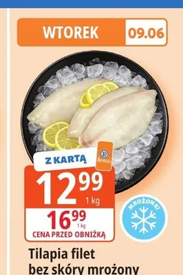 Tilapia filet bez skóry mrożony promocja w Leclerc