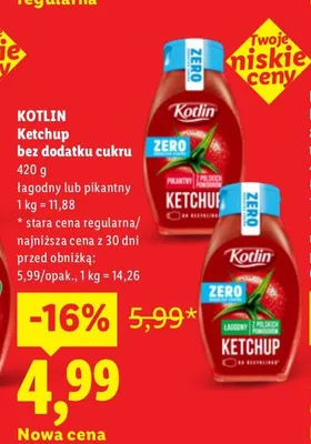 Ketchup bez dodatku cukru łagodny Kotlin promocja w Lidl