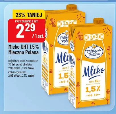 Mleko UHT 1,5% Mleczna Polana promocja w POLOmarket