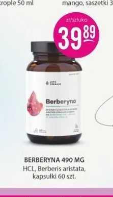 Berberyna 490mg HCL Berberis aristata kapsułki Aura Herbals promocja w Drogerie Jasmin