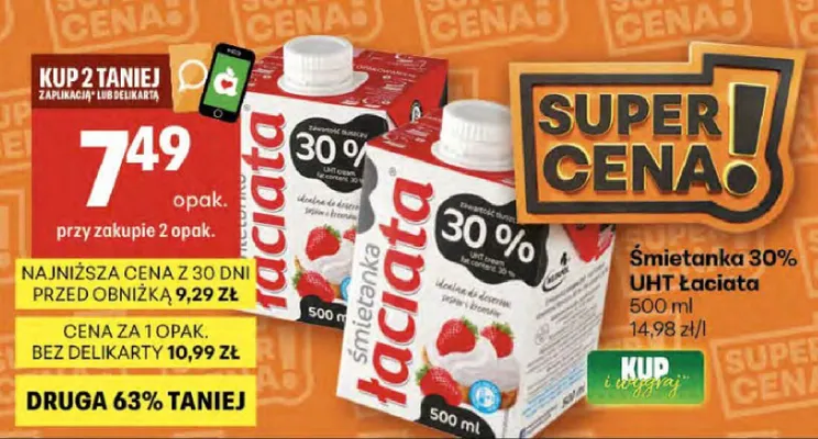 Śmietanka 30% UHT Łaciata promocja w Delikatesy Centrum