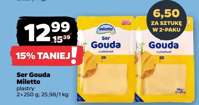 Ser żółty Miletto plastry Gouda, Tylżycki promocja w Netto