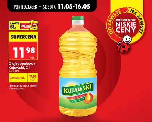 Olej rzepakowy Kujawski 2l promocja w Biedronka