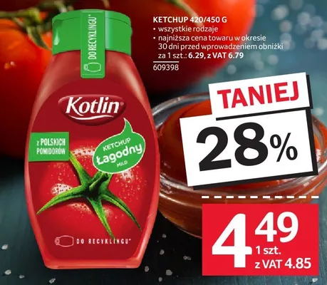 Ketchup Kotlin łagodny 470/450 g promocja w Selgros