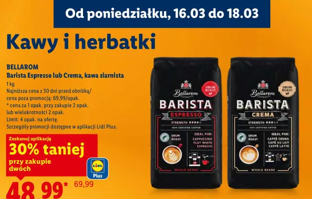 Kawa ziarnista Barista Espresso lub Crema promocja w Lidl