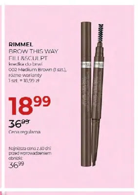 Kredka do brwi Brow This Way Fill & Sculpt 002 Medium Brown Rimmel promocja w Drogerie Jawa