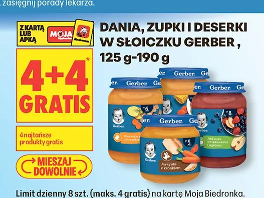 Dania, zupki i deserki w słoiczku GERBER promocja w Biedronka