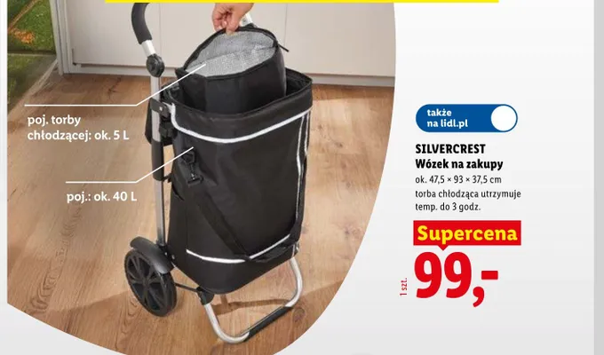 Wózek na zakupy SILVERCREST ok. 47,5x93x37,5cm promocja w Lidl