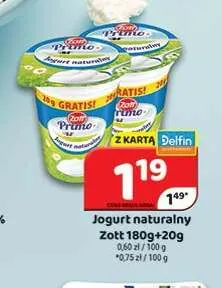 Jogurt naturalny Zott Primo promocja w Delfin