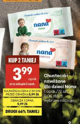 Chusteczki nawilżane dla dzieci Nana Sensitive promocja w Delikatesy Centrum