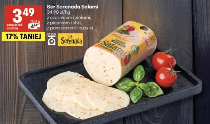 Ser Serenada Salami z czosnkiem i ziołami, z pieprzem i chili, z pomidorami i bazylią promocja w Delikatesy Centrum