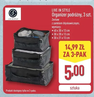 Organizer podróżny 3-pak LIVE IN STYLE promocja w Aldi