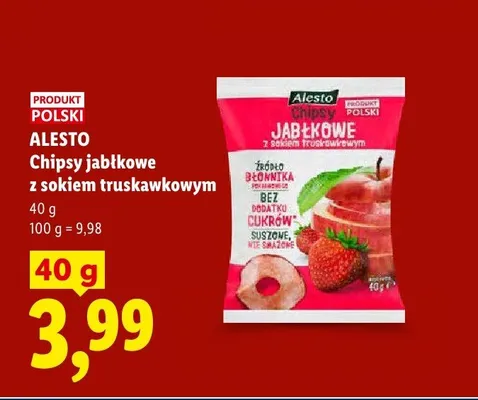 Chipsy jabłkowe z sokiem truskawkowym Alesto promocja w Lidl