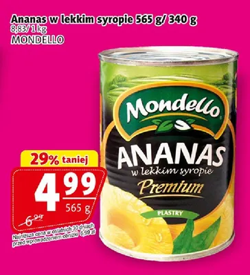 Ananas w puszce w lekkim syropie Mondello promocja w Prim Market