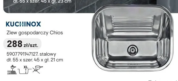 Zlew gospodarczy Kuchinox Chios stalowy 55x45x21cm promocja w Castorama