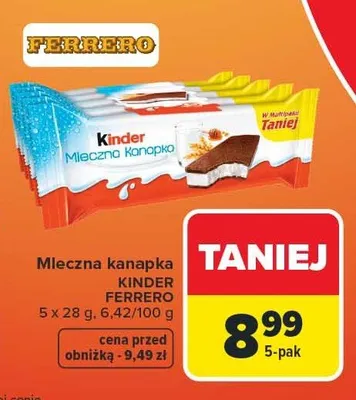 Mleczna kanapka KINDER FERRERO promocja w Carrefour Market