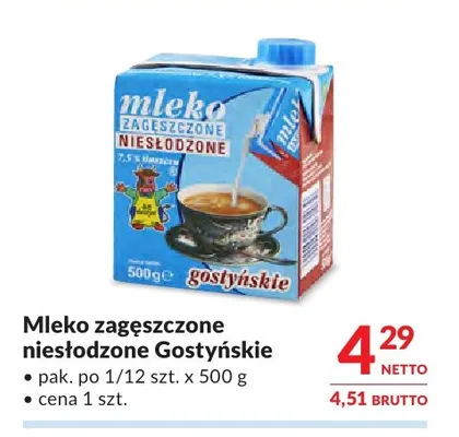 Mleko zagęszczone niesłodzone Gostyńskie promocja w Makro