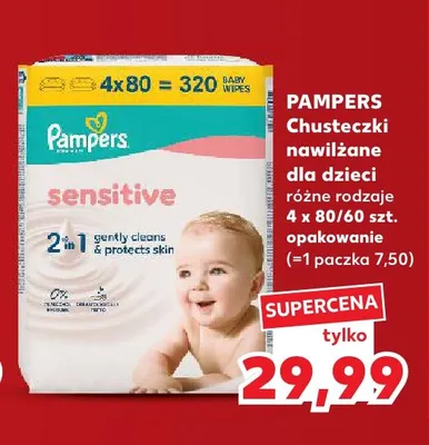 Chusteczki nawilżane dla dzieci Pampers Sensitive 4-pak promocja w Kaufland