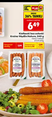 Kiełbaski z filetem z kurczaka bez osłonki Kraina Wędlin Nature promocja w Biedronka
