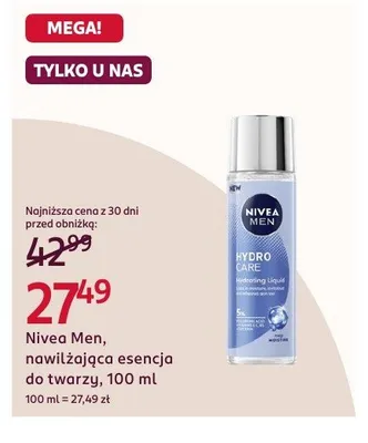 Nawilżająca esencja do twarzy Nivea Men Hydro Care promocja w Rossmann