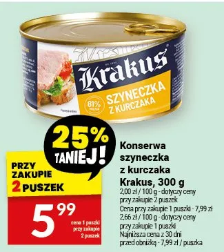 Konserwa szyneczka z kurczaka Krakus promocja w Twój Market