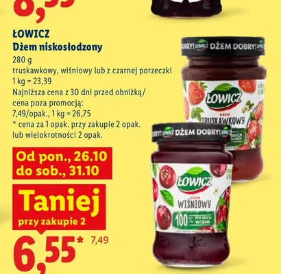 Dżem niskosłodzony z czarnej porzeczki Łowicz promocja w Lidl