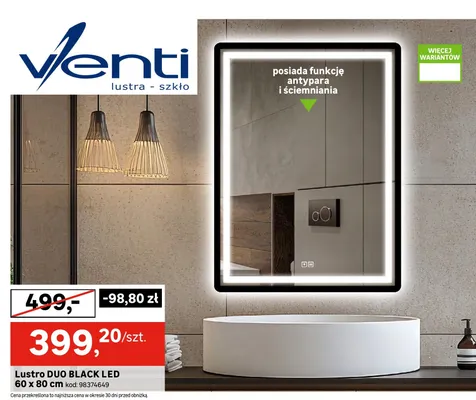 Lustro DUO BLACK LED Venti 60x80 cm promocja w Leroy Merlin
