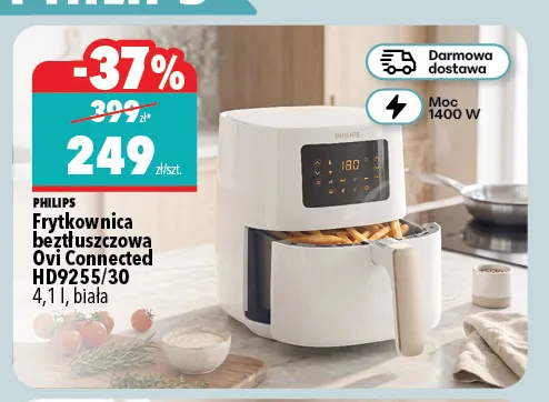 Frytkownica beztłuszczowa Ovi Connected HD9255/30 4,1 l biała Philips promocja w Biedronka Home